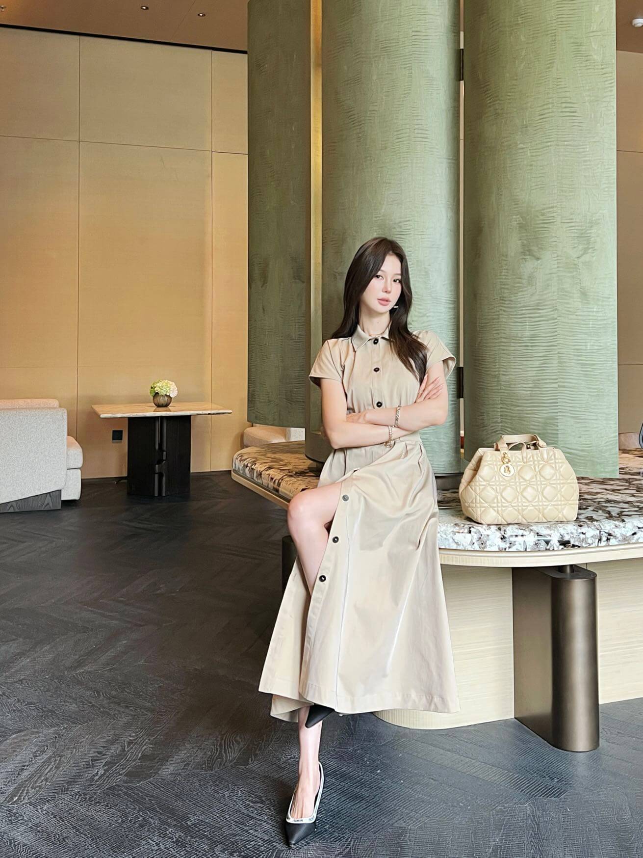 Christian Dior Beige Midi Shirt Dress. - Image 13