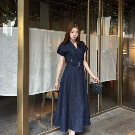 Christian Dior Denim Belted Midi Dress
