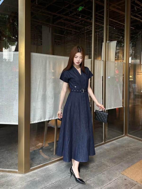 Christian Dior Denim Belted Midi Dress