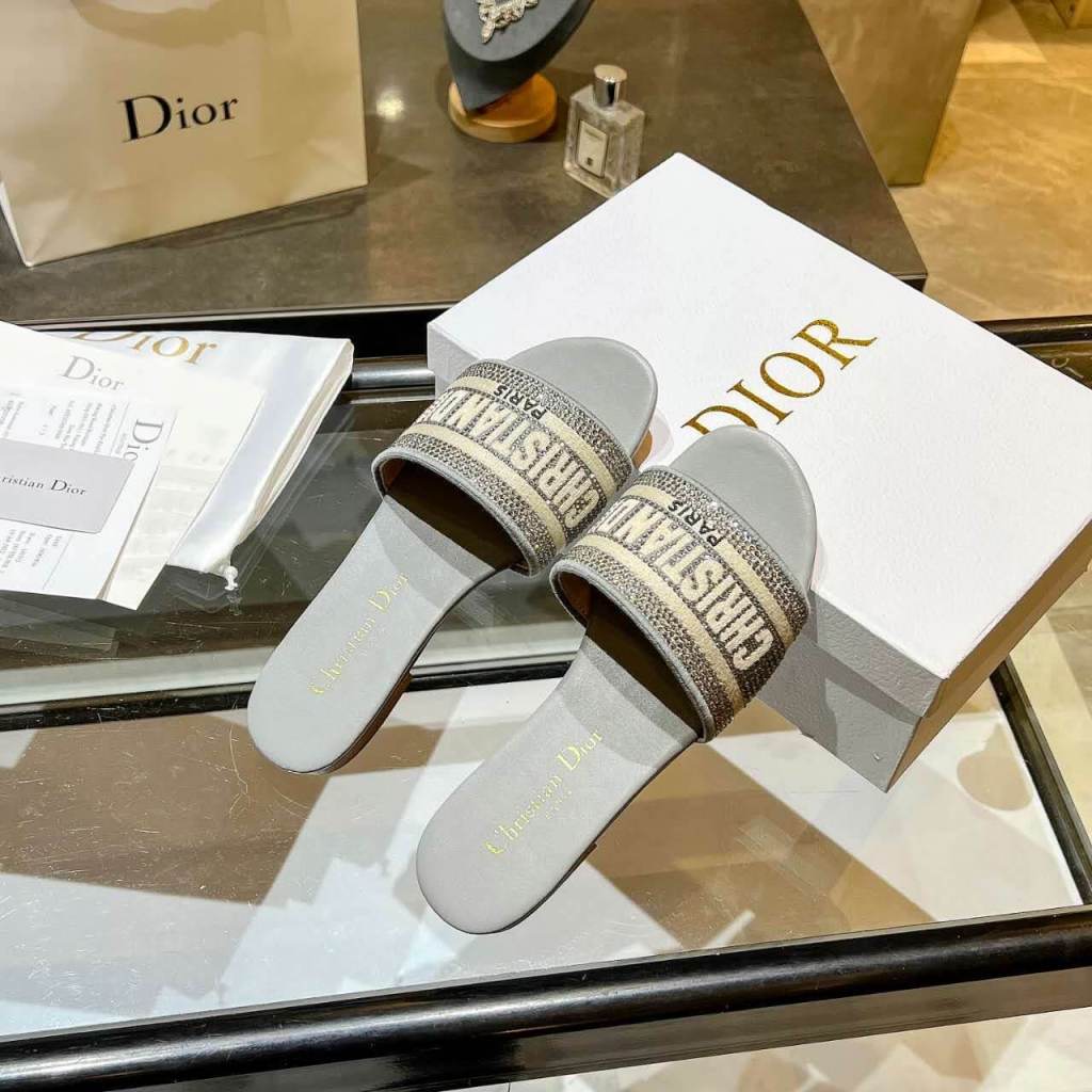 Dior Dway Silver Glitter Slide Sandals