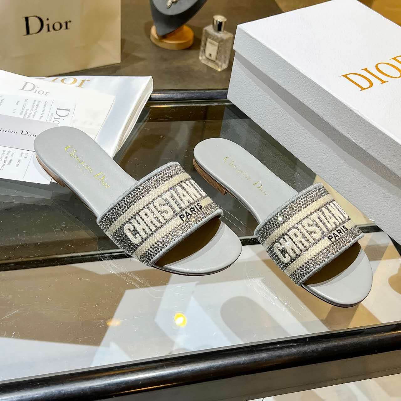 Dior Dway Silver Glitter Slide Sandals - Image 4