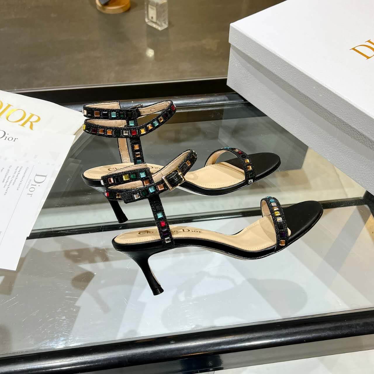 Dior Dway Heeled Sandal Cream and Black Mixed Heel - Image 5