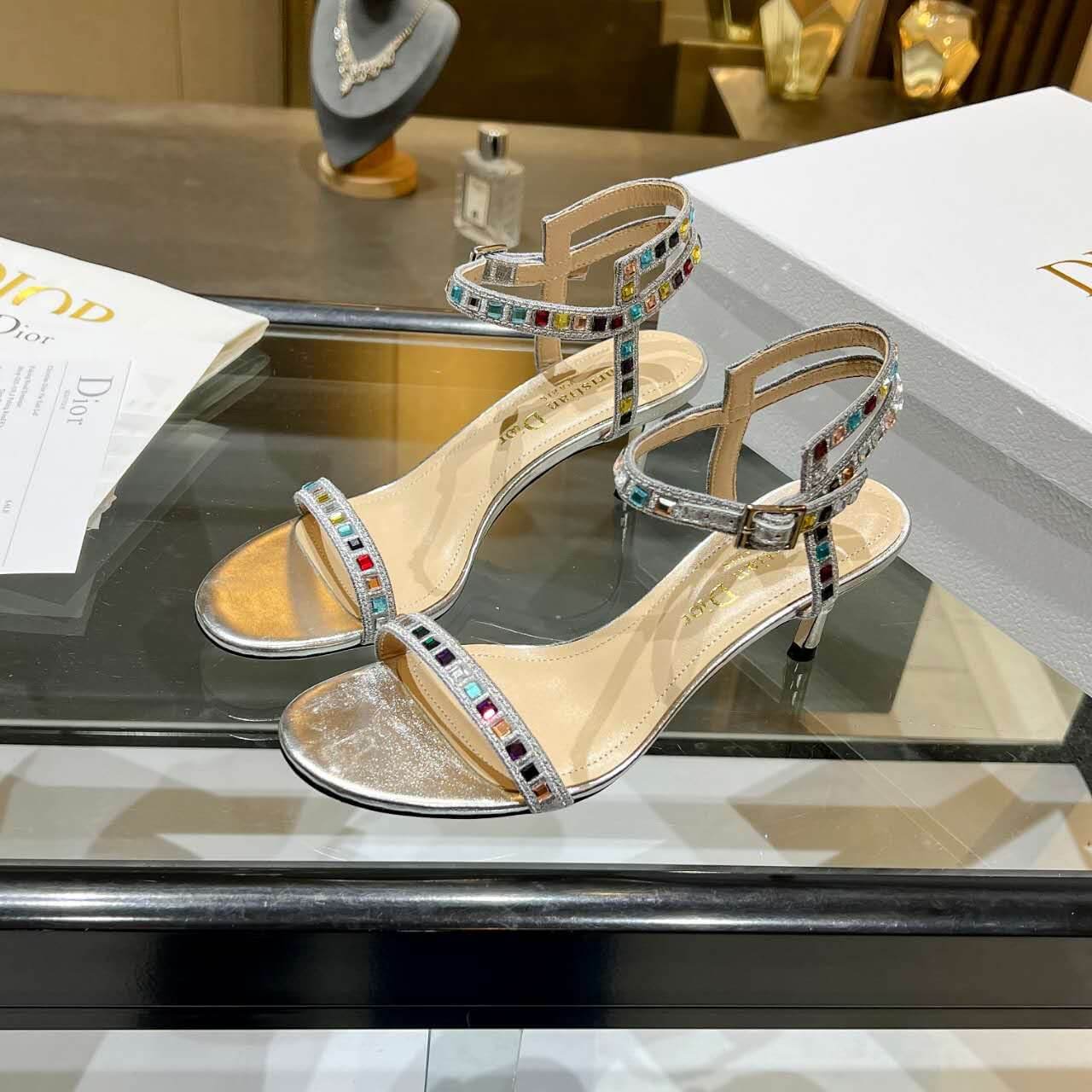 Dior Dway Heeled Sandal Cream and Black Mixed Heel - Image 6