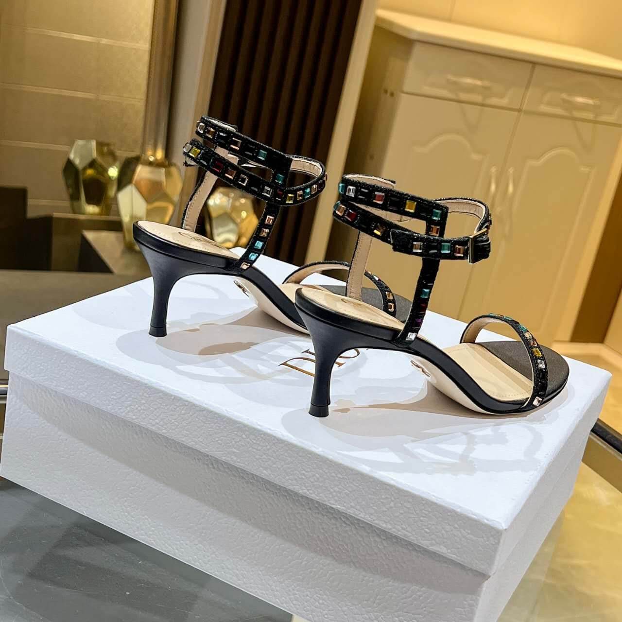 Dior Dway Heeled Sandal Cream and Black Mixed Heel - Image 8
