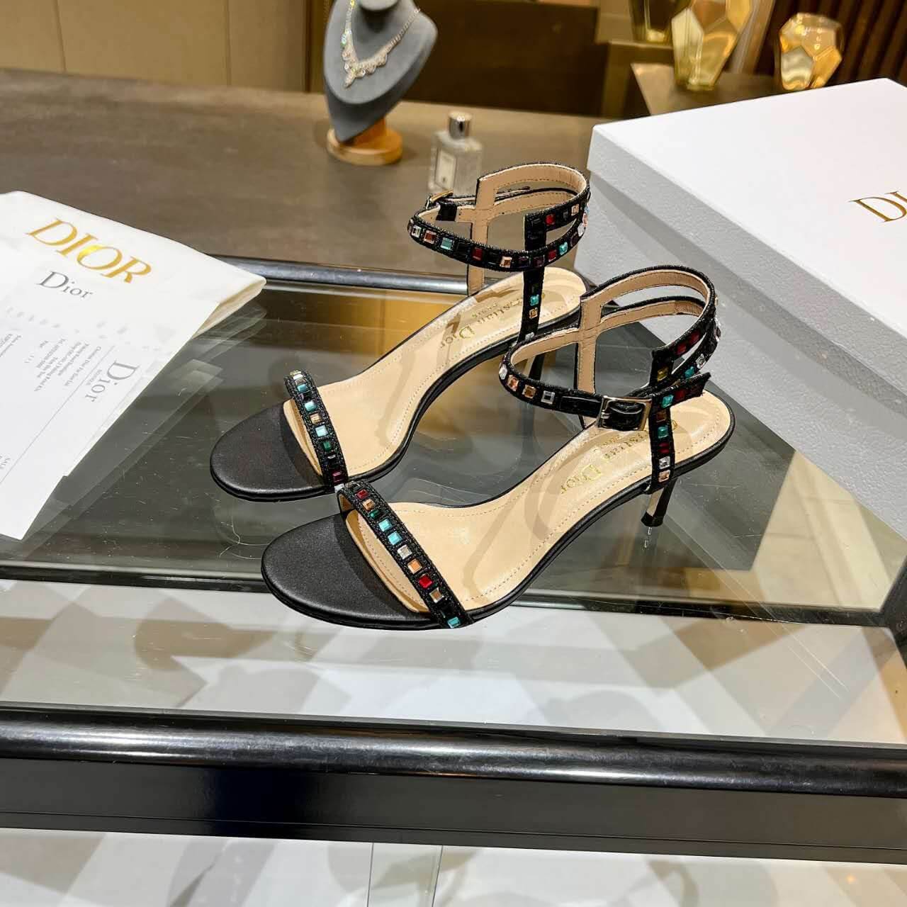 Dior Dway Heeled Sandal Cream and Black Mixed Heel - Image 3