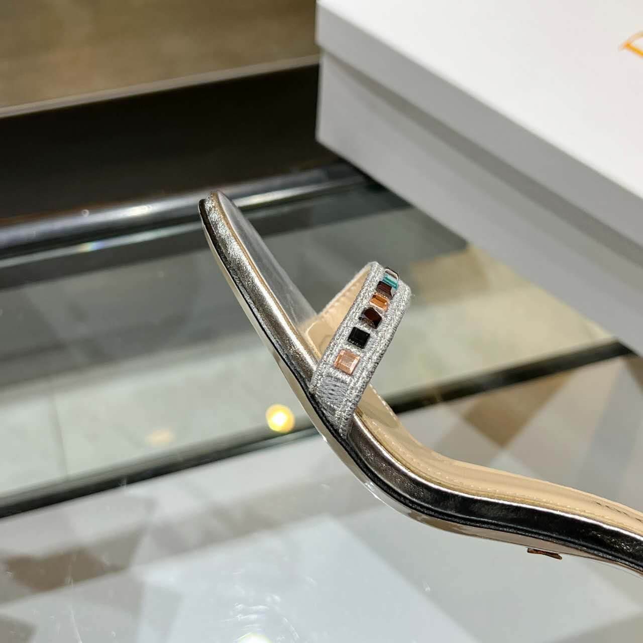 Dior Dway Heeled Sandal Cream and Silver - Image 5