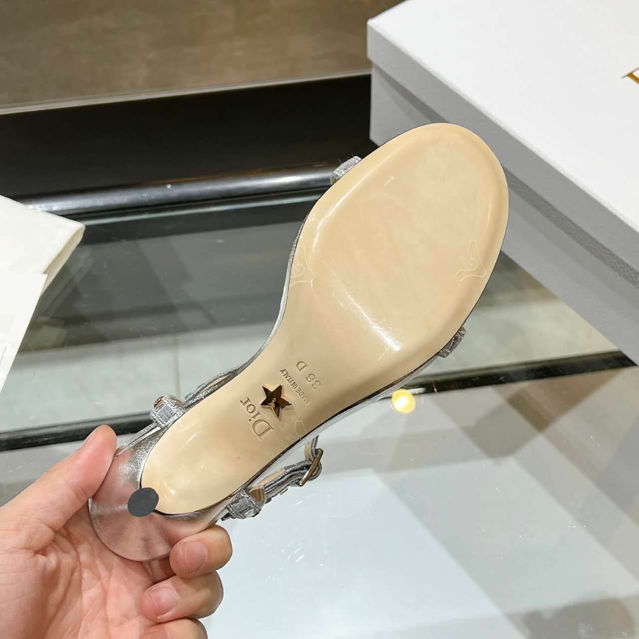 Dior Dway Heeled Sandal Cream and Silver - Image 6