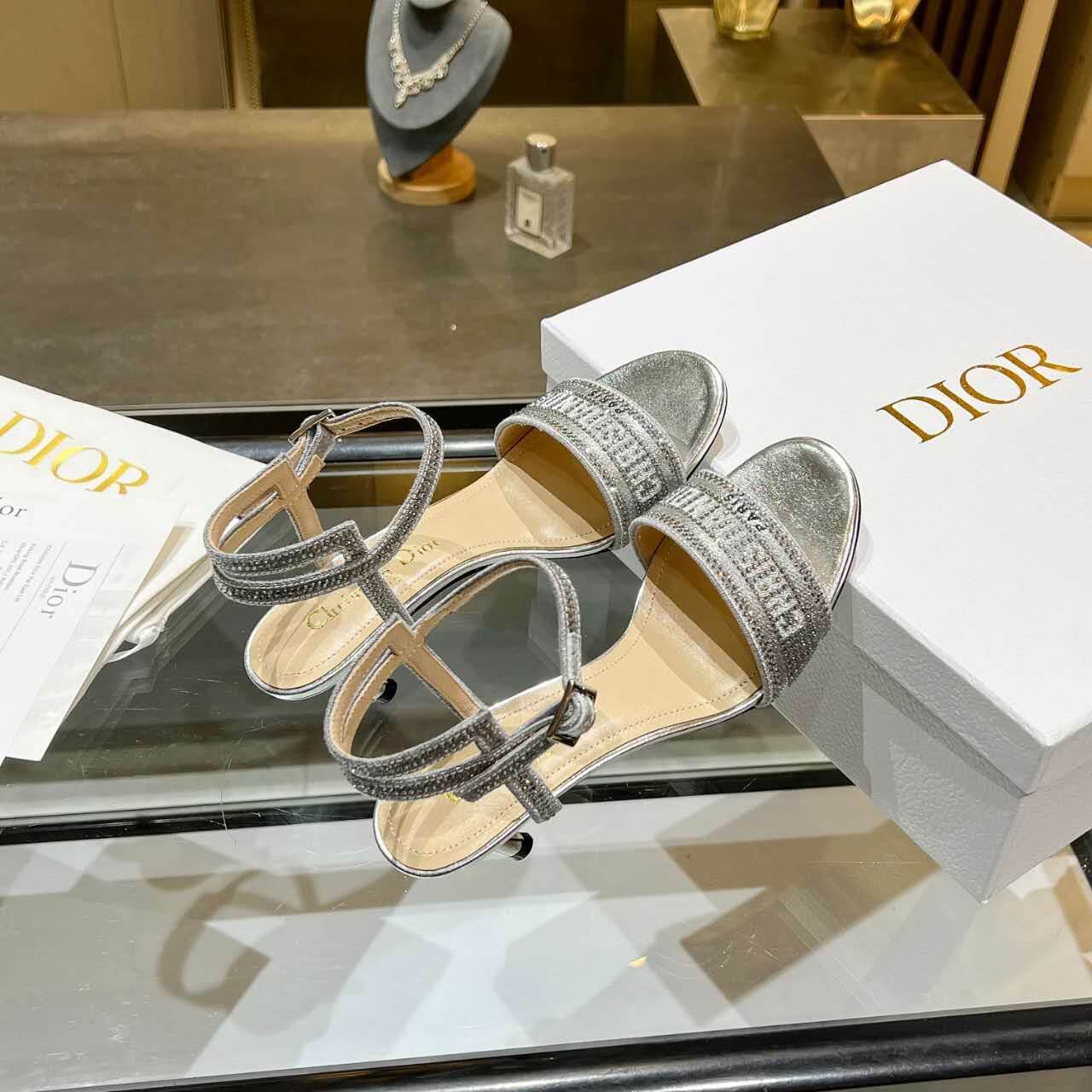 Dior Dway Heeled Sandal Silver - Image 5