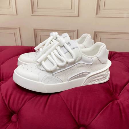 Dolce & Gabbana Men's/Unisex Chunky Sole Lace-Up Sneakers - All White with bold DG logo detailing