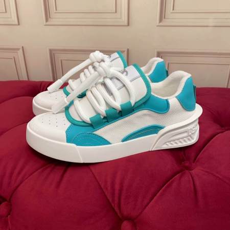 Dolce & Gabbana Men's/Unisex Chunky Sole Lace-Up Sneakers - White & Teal with bold DG logo detailing