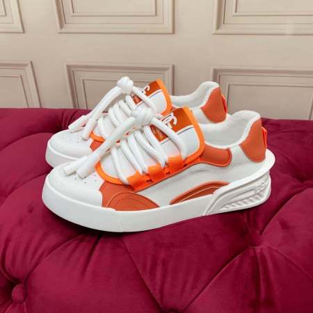 Dolce & Gabbana Men's/Unisex Chunky Sole Lace-Up Sneakers in White and Orange with bold DG logo detailing