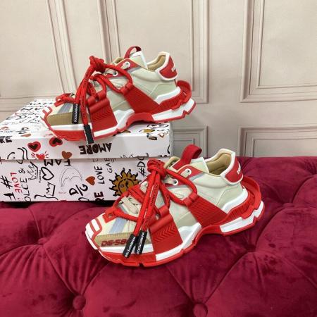 Dolce & Gabbana Unisex DG-5862 Sneakers - Red & Beige/Cream with chunky sole design.