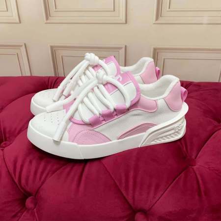 Dolce & Gabbana Women's/Unisex Chunky Sole Lace-Up Sneakers - White & Pink with bold DG logo detailing