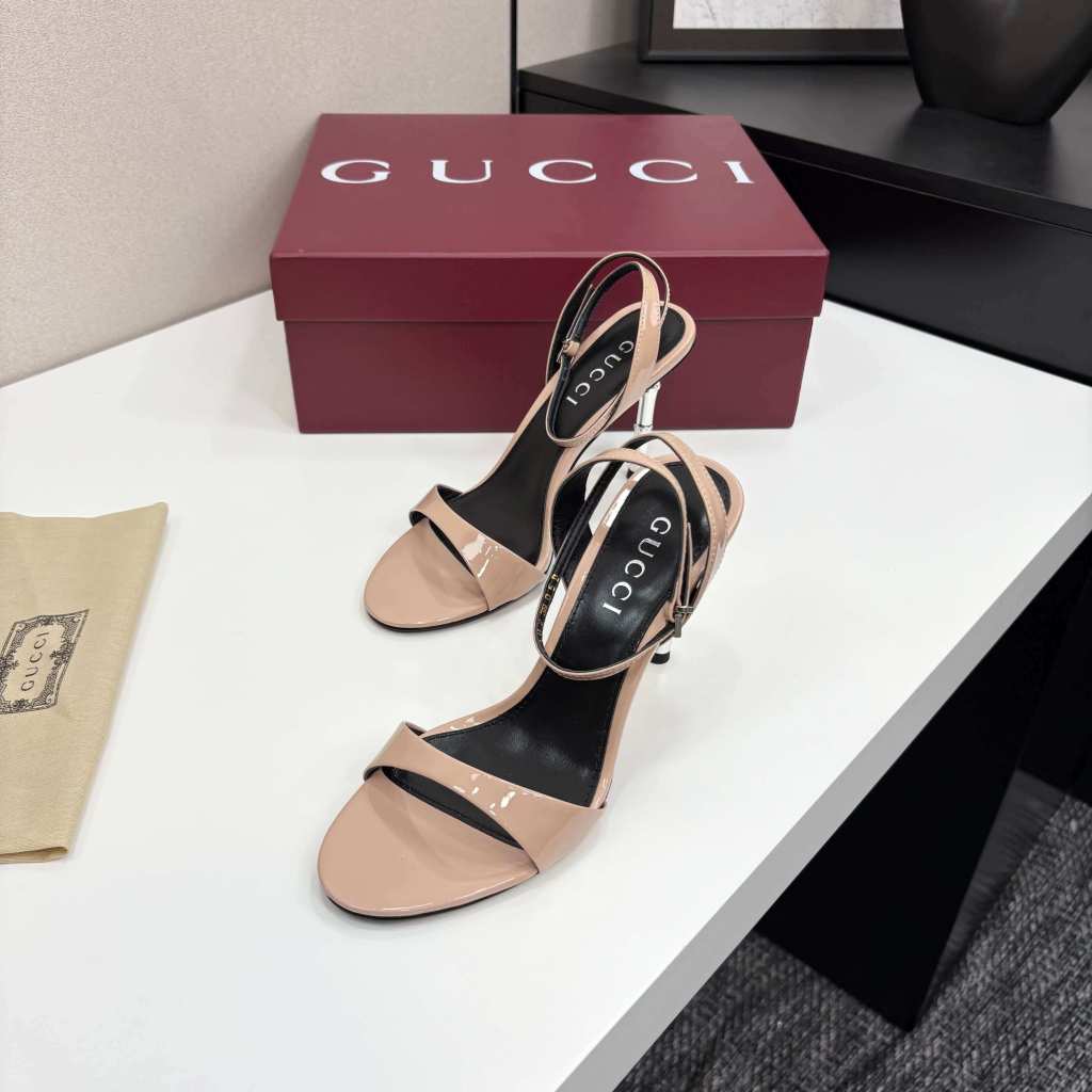 Gucci Women's Beige Open-Toe Slingback Sandals with Bamboo-Effect Heel