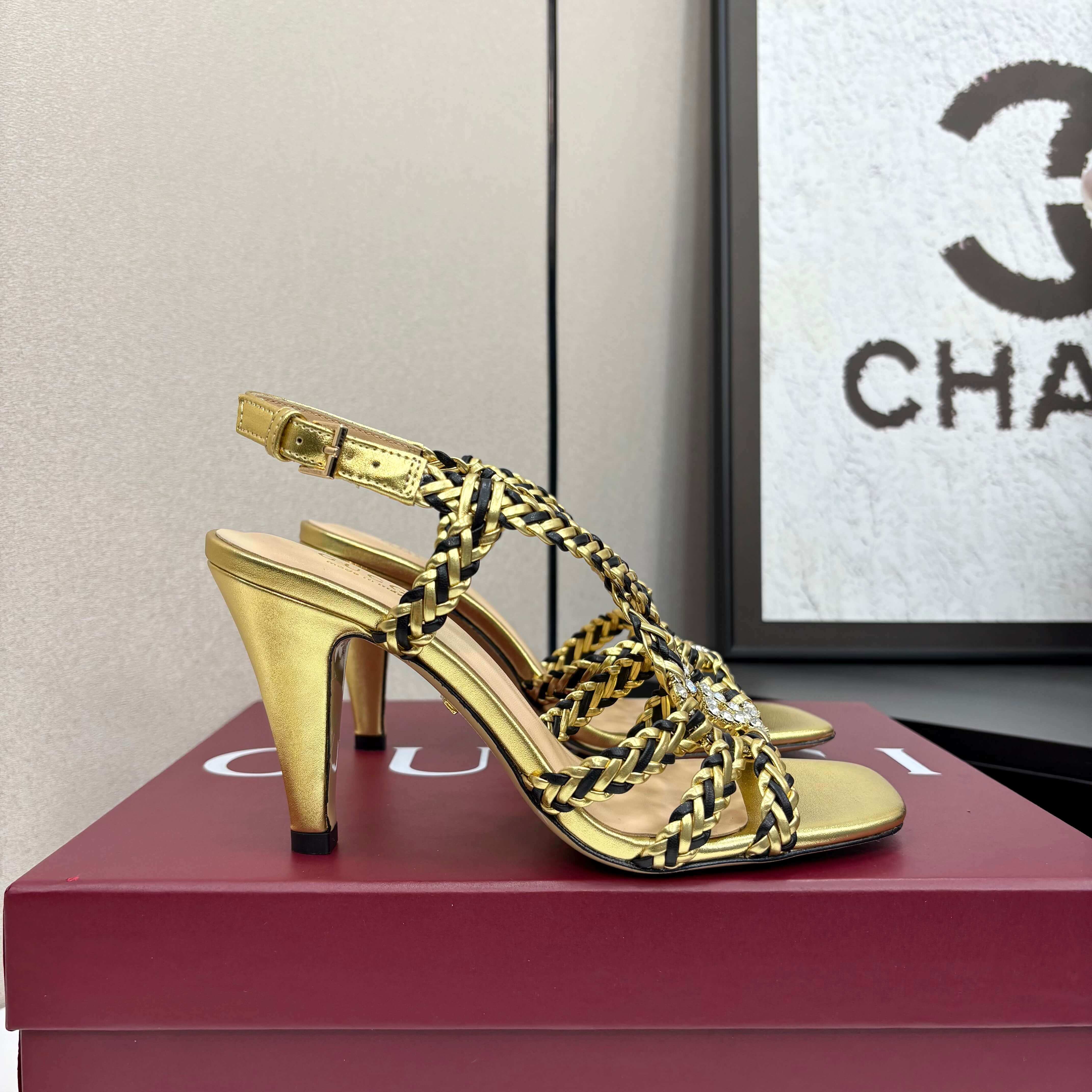 Gucci Women's Gucci Nojum High Heel Sandal - Gold and Black - Image 9