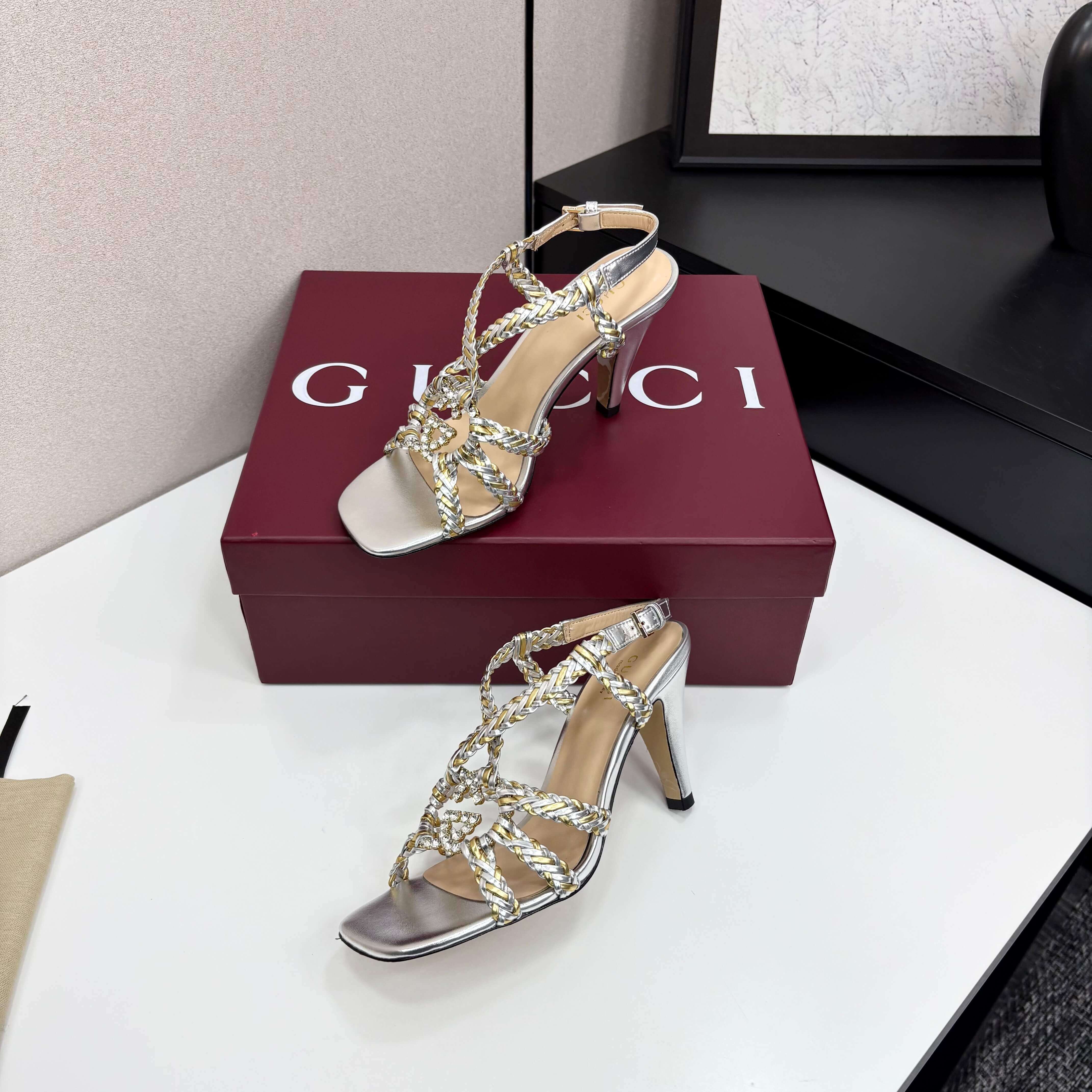 Gucci Women's Gucci Nojum High Heel Sandal - Silver and Gold - Image 9