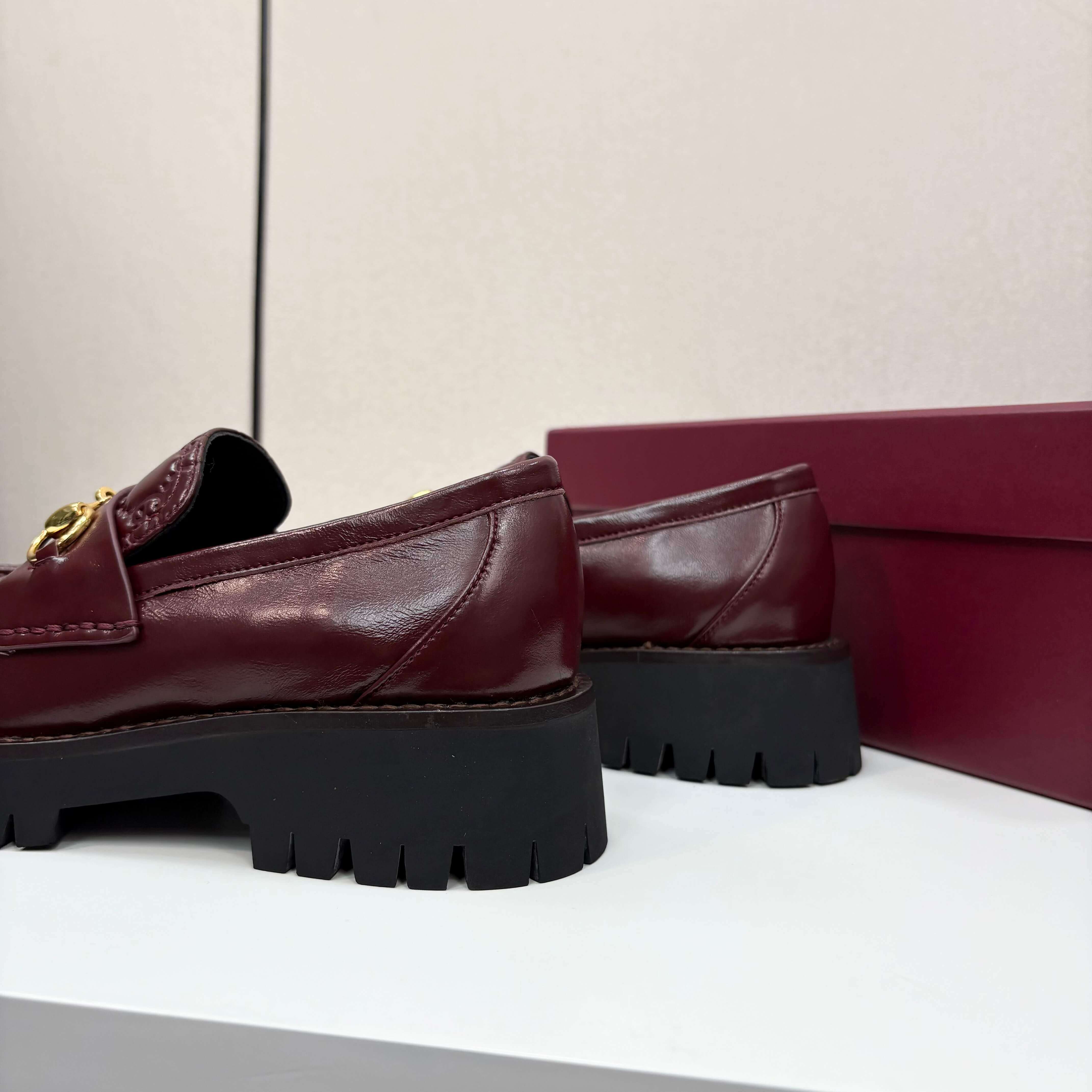 Gucci Women's Rosso Ancora Red Leather Lug-Sole Loafers with Horsebit - Image 5