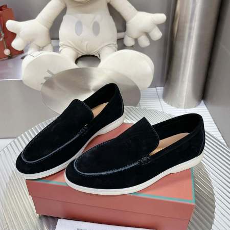 Loro Piana Men's/Unisex Summer Walk Loafers in Black Suede, displayed on a box