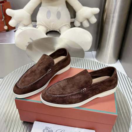 Loro Piana Men's/Unisex Summer Walk Loafers in Dark Brown Suede, displayed on a box