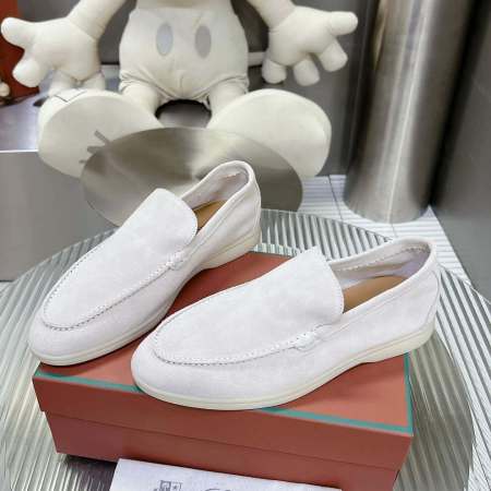 Loro Piana Men's/Unisex Summer Walk Loafers in White Suede, displayed on a box