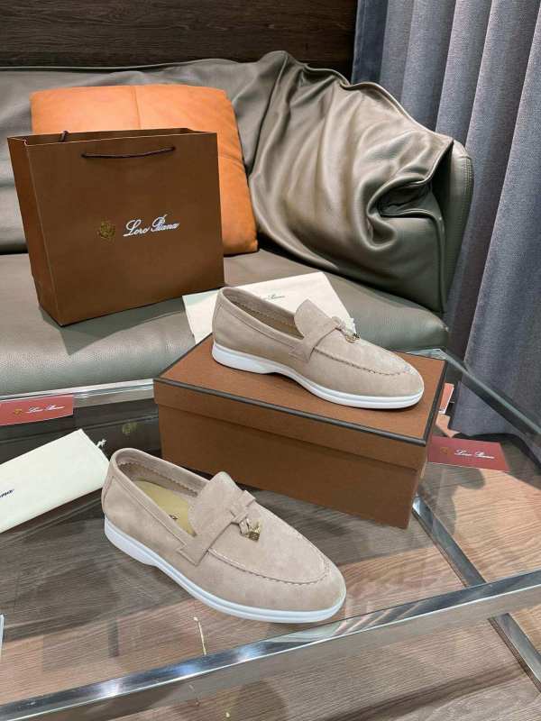 Loro Piana Unisex Summer Charms Walk Mules - Off-White Suede with white soles, displayed with packaging
