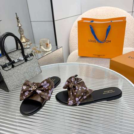Louis Vuitton LV x Takashi Murakami Lily Flat Mule In Brown Monogram Denim