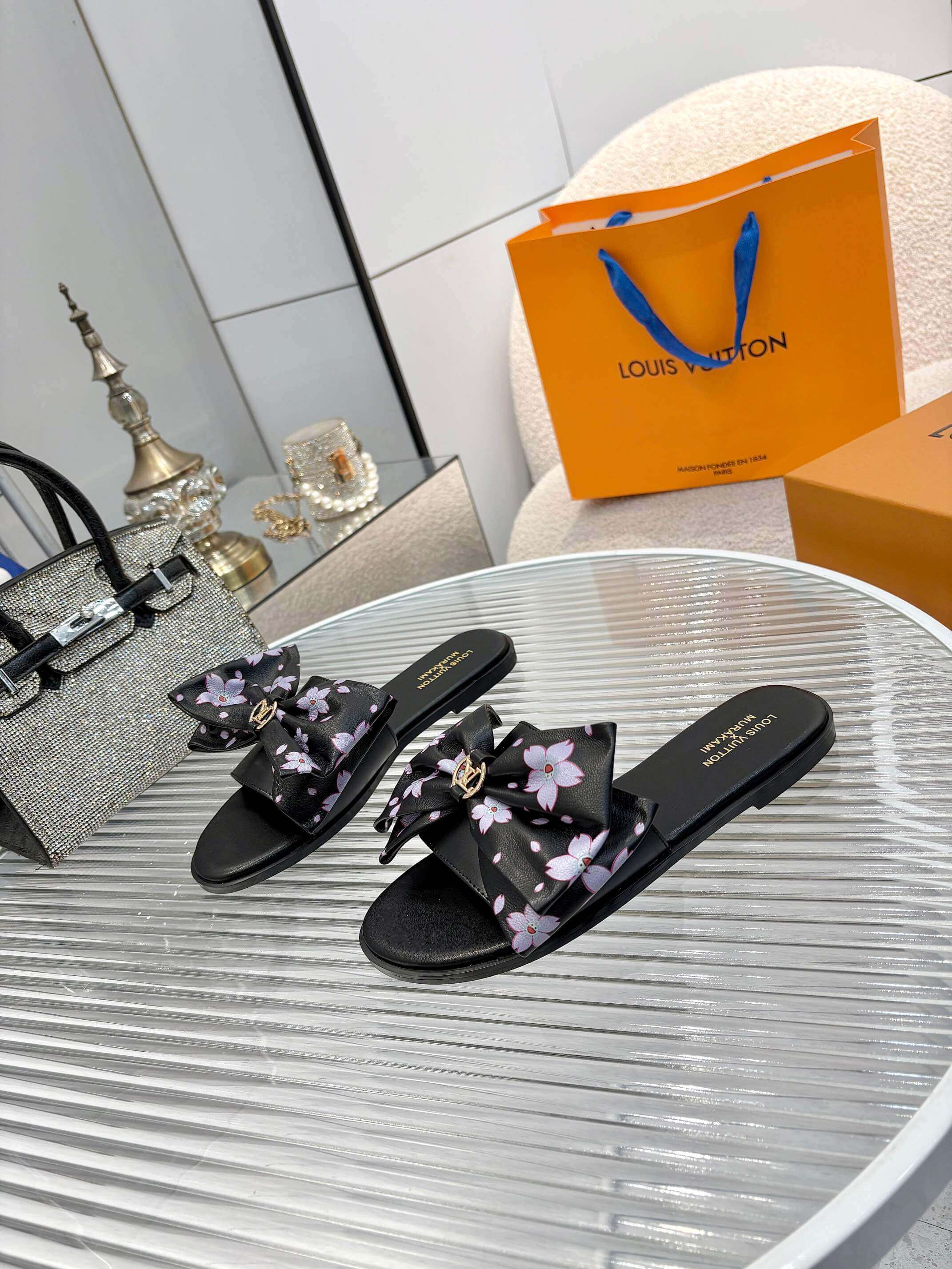 Louis Vuitton LV x Takashi Murakami Lily Flat Mule in blue Monogram Denim