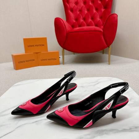 a pair of Louis Vuitton Madeleine Slingback Pump in hot pink combined black