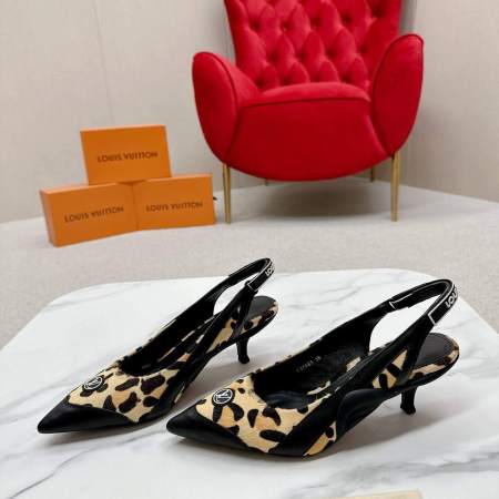 a pair of Louis Vuitton Madeleine Slingback Pump striking leopard print and black