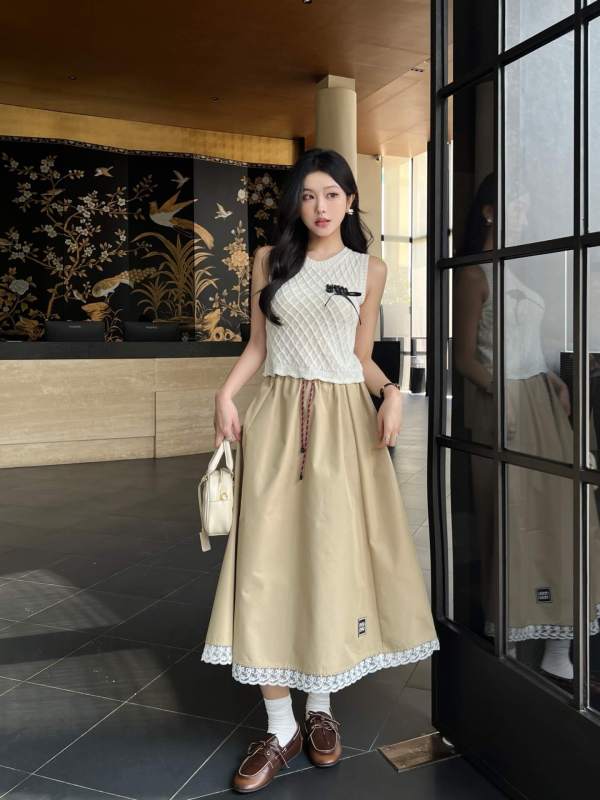 Miu Miu Beige Drawstring Midi Skirt With Logo Detail