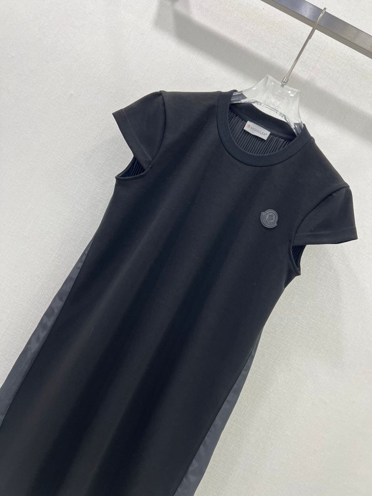 Moncler Appliquéd Cotton-Jersey and Pleated Shell Mini Dress