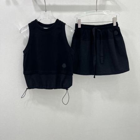 Moncler Black Sleeveless Top and Textured Mini Skirt Set