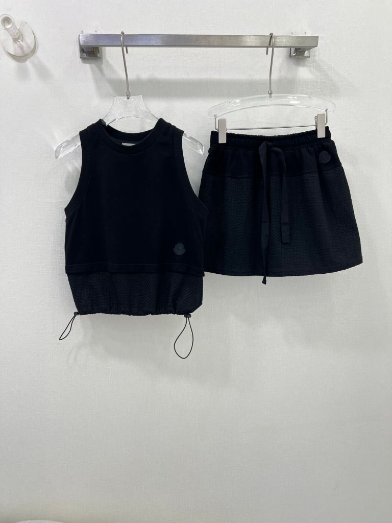 Moncler Black Sleeveless Top and Textured Mini Skirt Set
