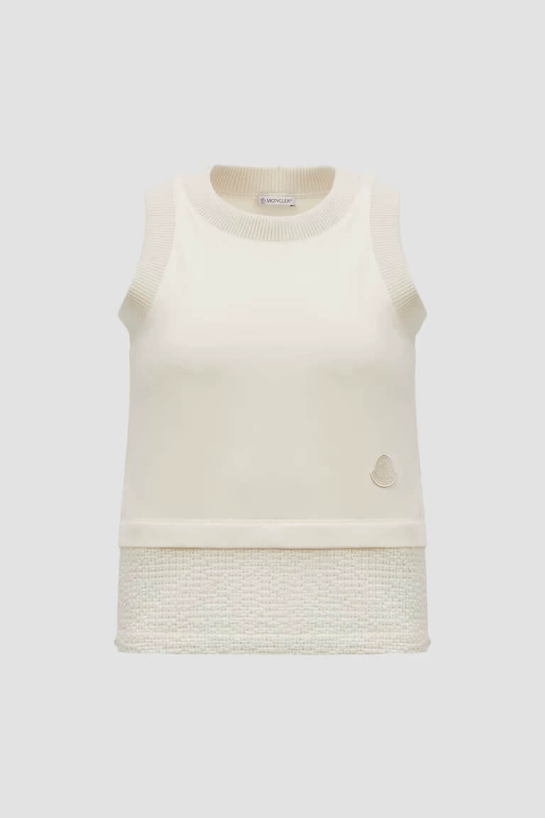 Moncler Cream Sleeveless Top and Textured Mini Skirt Set - Image 11