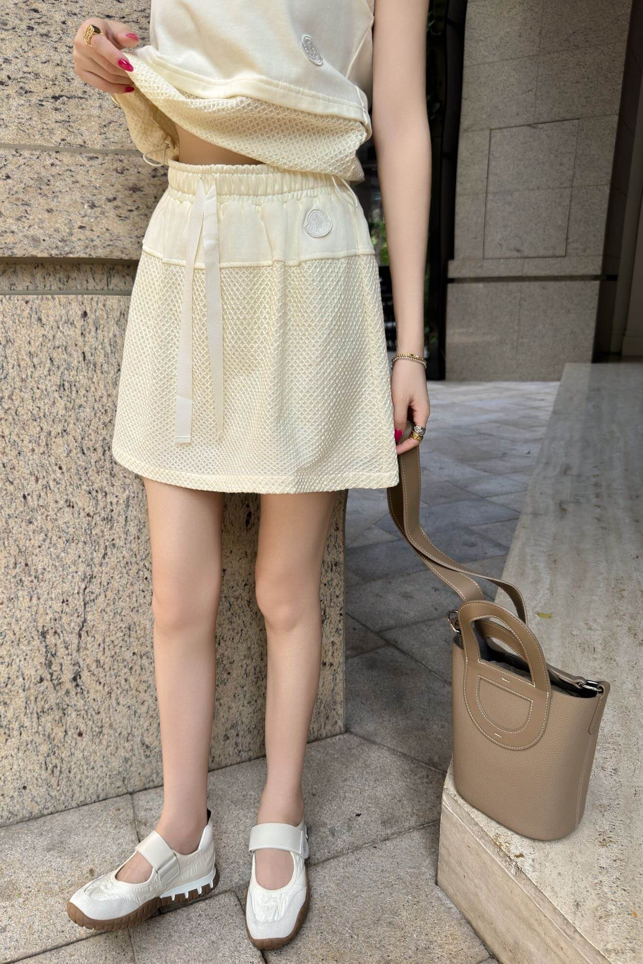 Moncler Cream Sleeveless Top and Textured Mini Skirt Set - Image 19