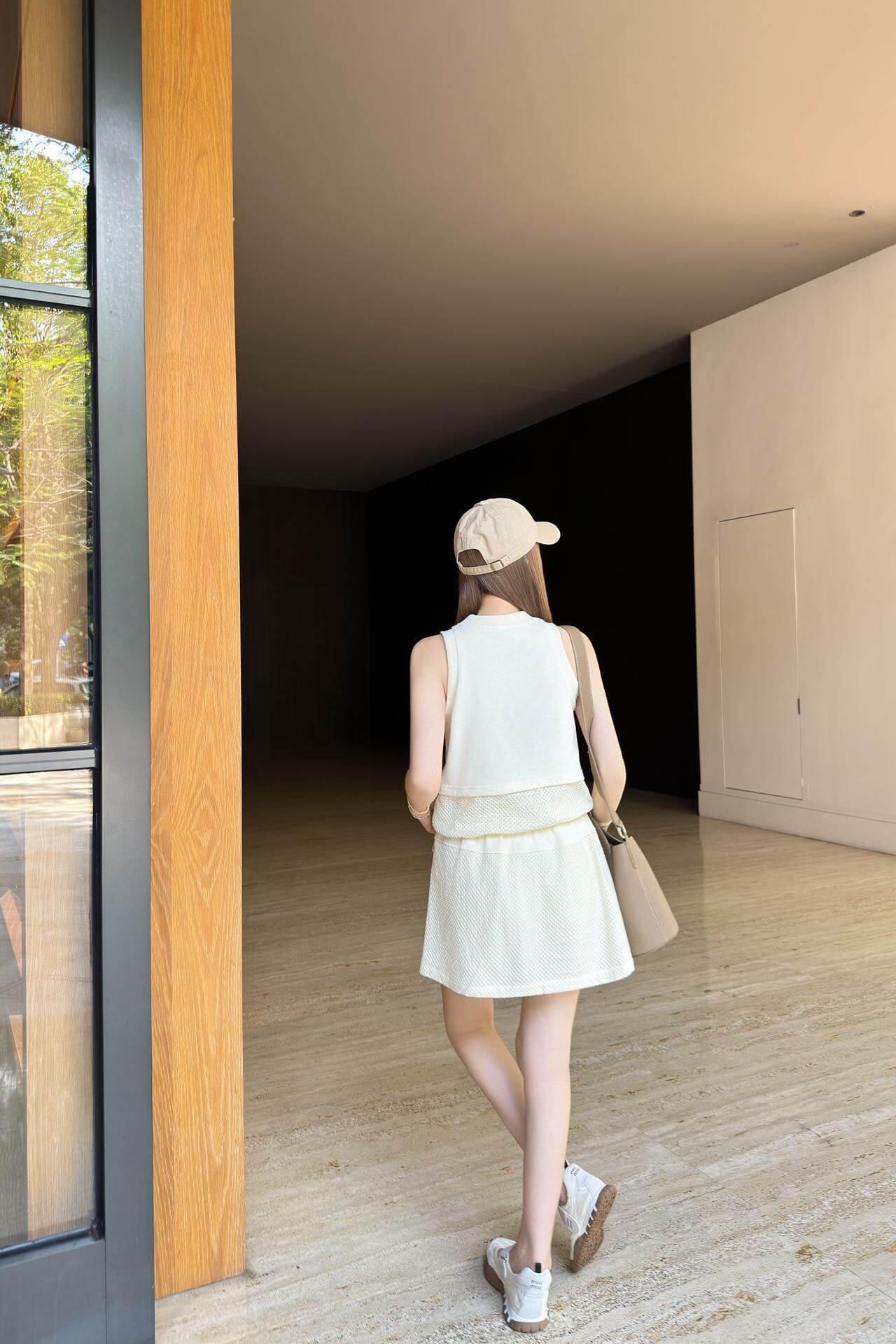 Moncler Cream Sleeveless Top and Textured Mini Skirt Set - Image 15