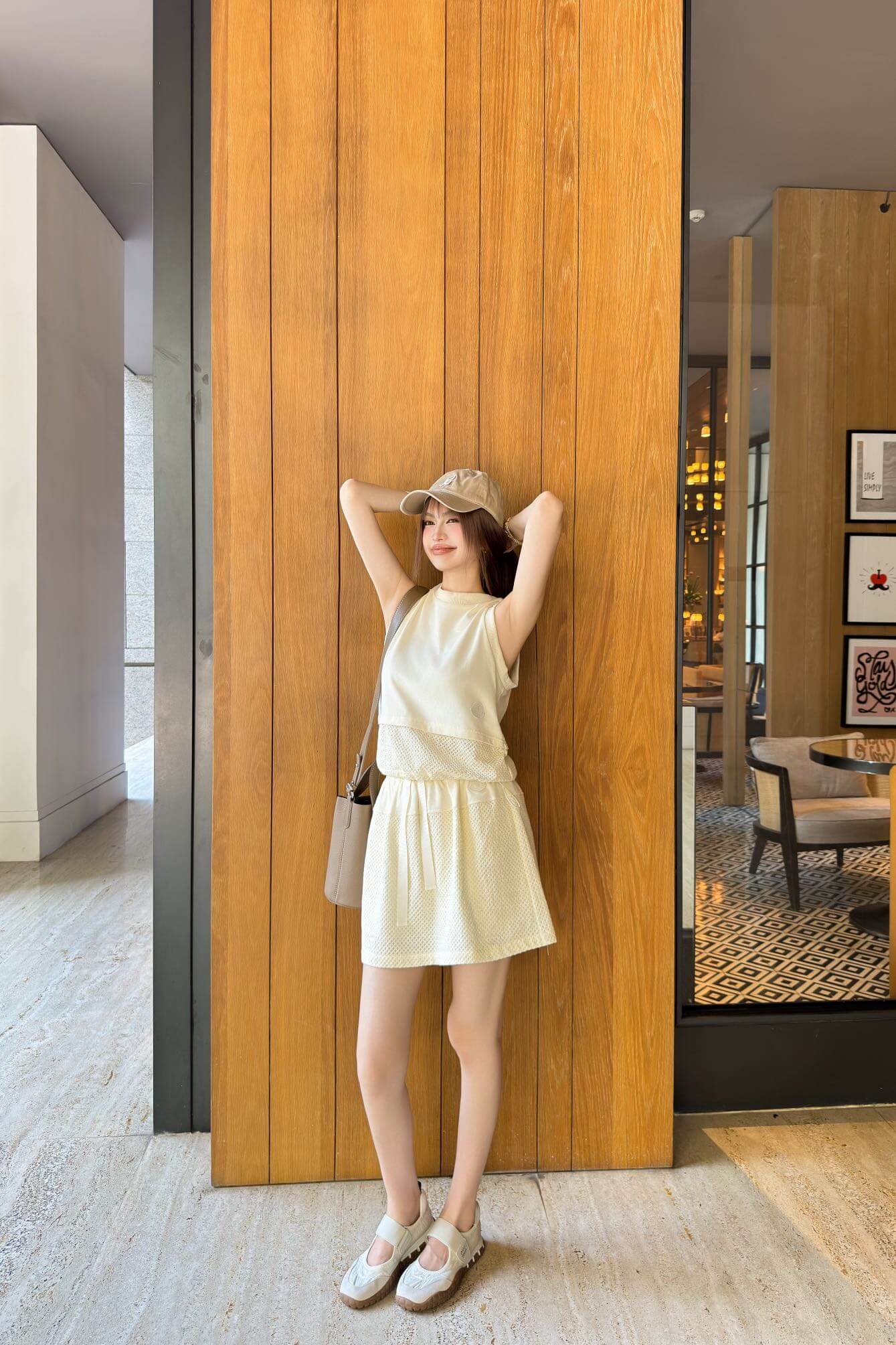 Moncler Cream Sleeveless Top and Textured Mini Skirt Set - Image 14
