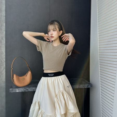 Prada Milano Beige Asymmetric Ruffled Skirt