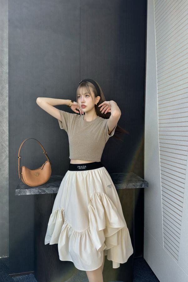 Prada Milano Beige Asymmetric Ruffled Skirt