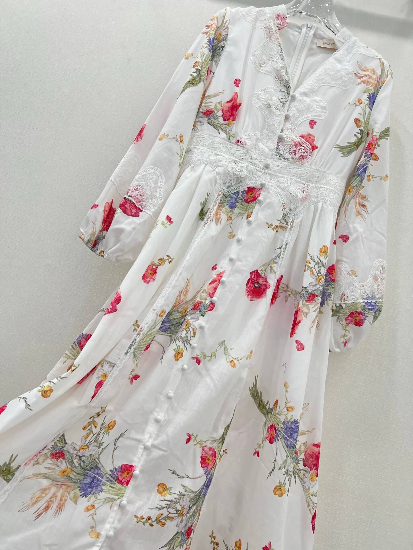 Zimmermann White Floral Print Long Sleeve Lace-Trim Midi Dress - Image 6