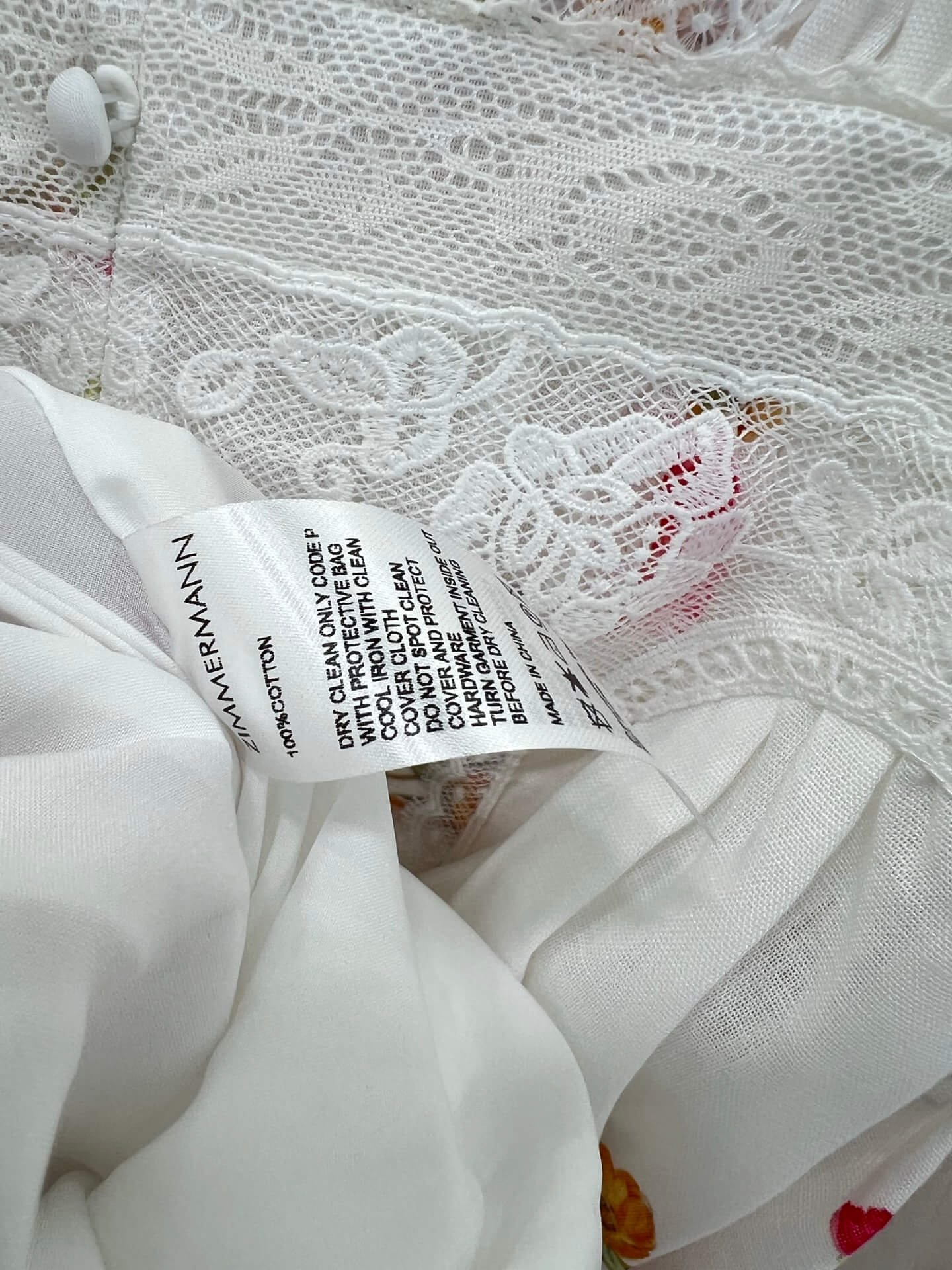 Zimmermann White Floral Print Long Sleeve Lace-Trim Midi Dress - Image 9