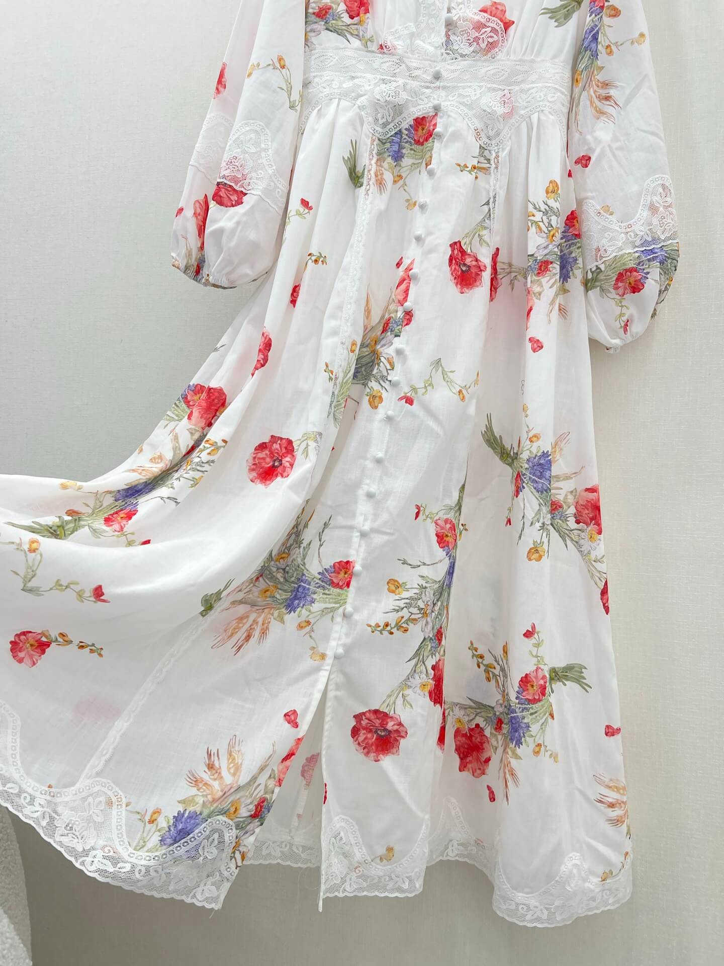 Zimmermann White Floral Print Long Sleeve Lace-Trim Midi Dress - Image 7