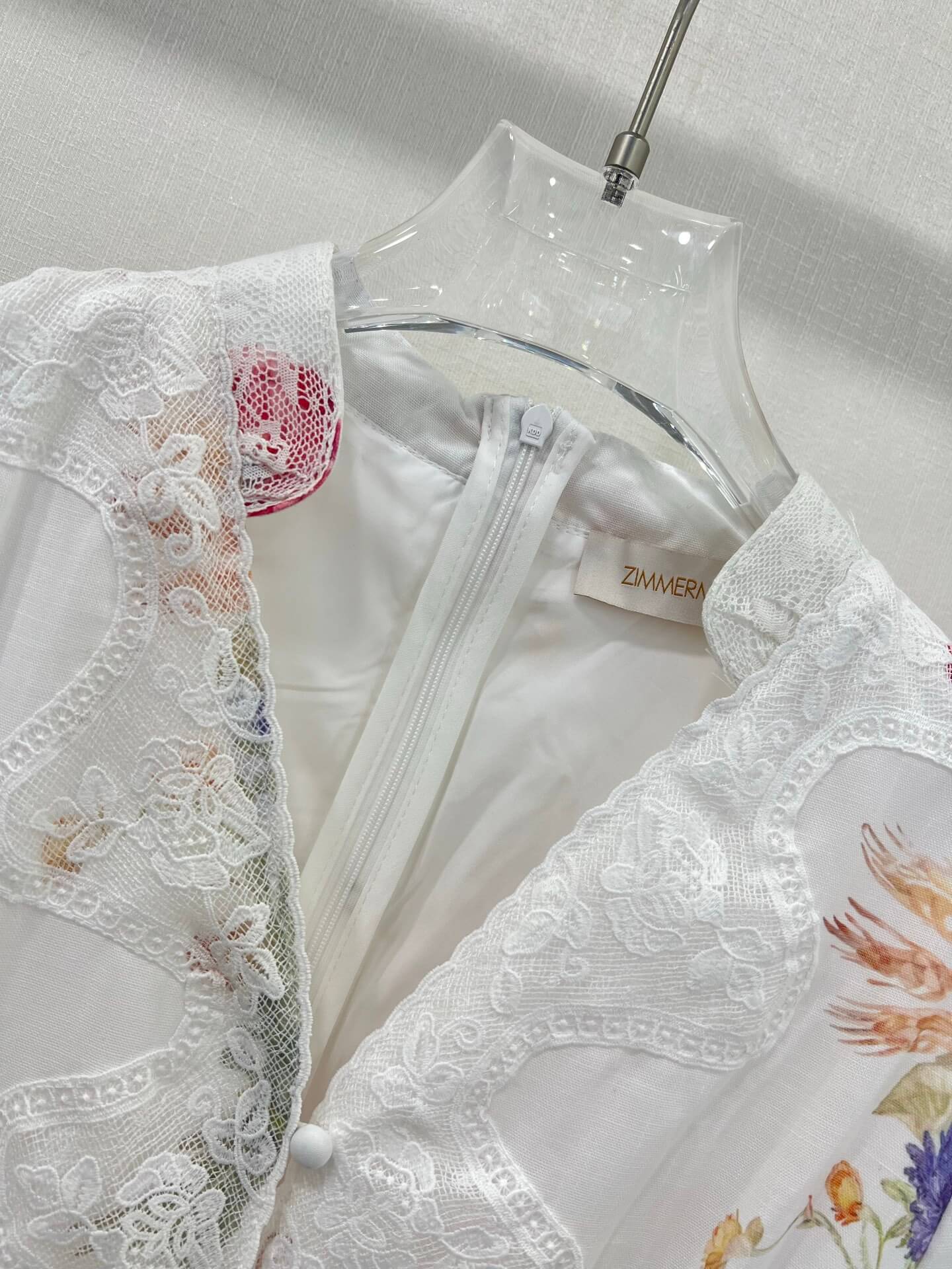 Zimmermann White Floral Print Long Sleeve Lace-Trim Midi Dress - Image 4