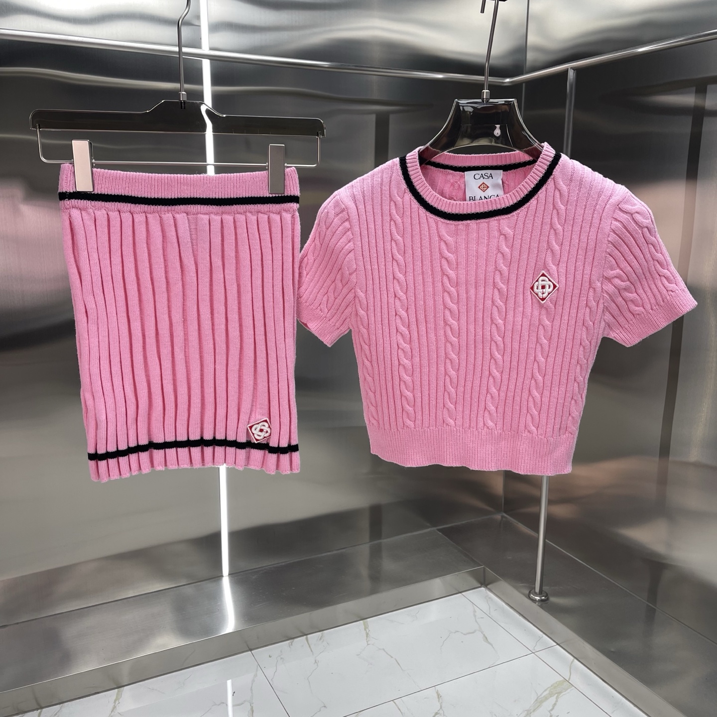 Casablanca Pink Crystal Knit Polo Set