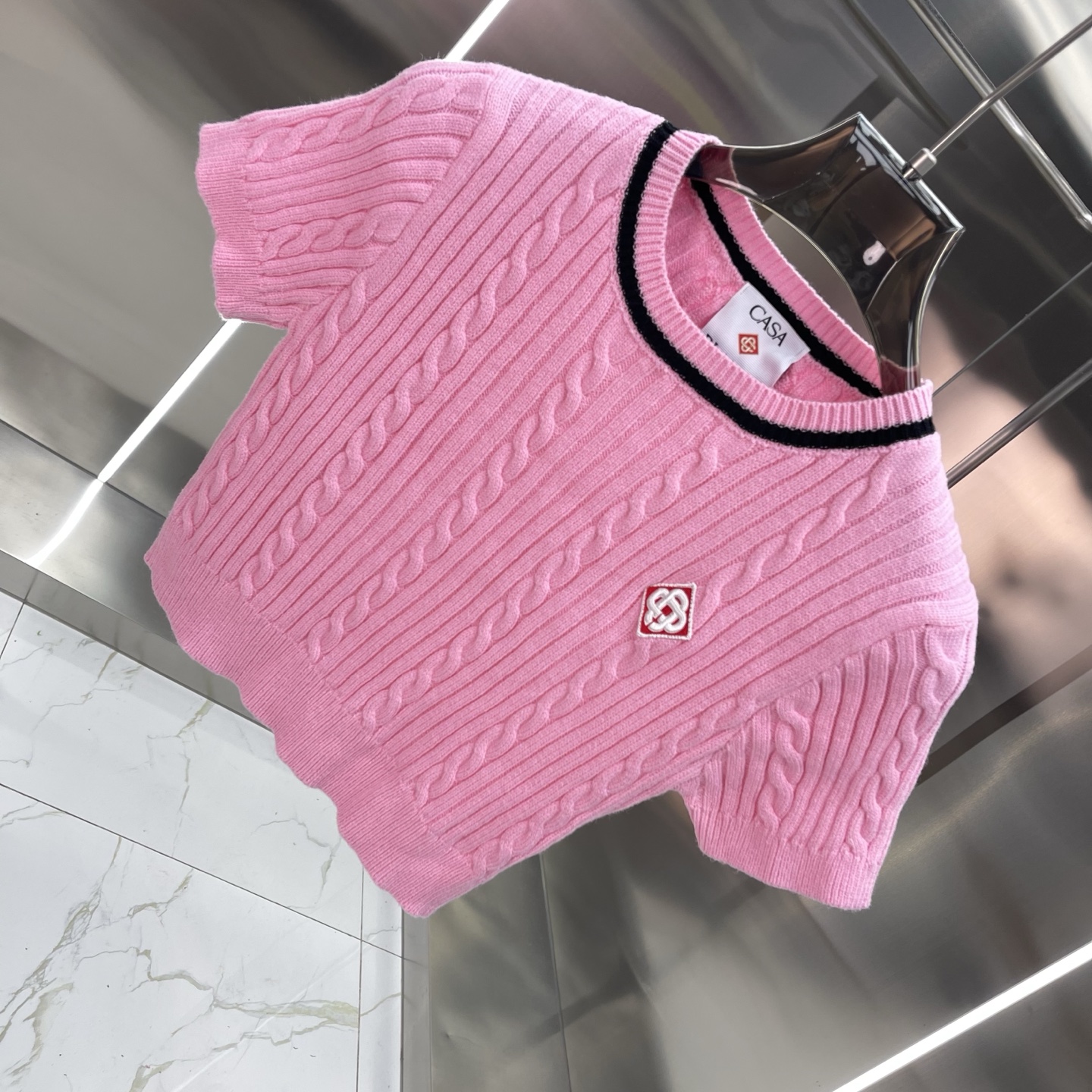 Casablanca Pink Crystal Knit Polo Set - Image 3