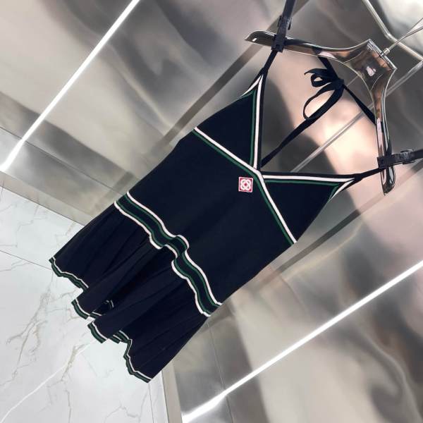 CASABLANCA Women's Black Pleated Knit Day Dress