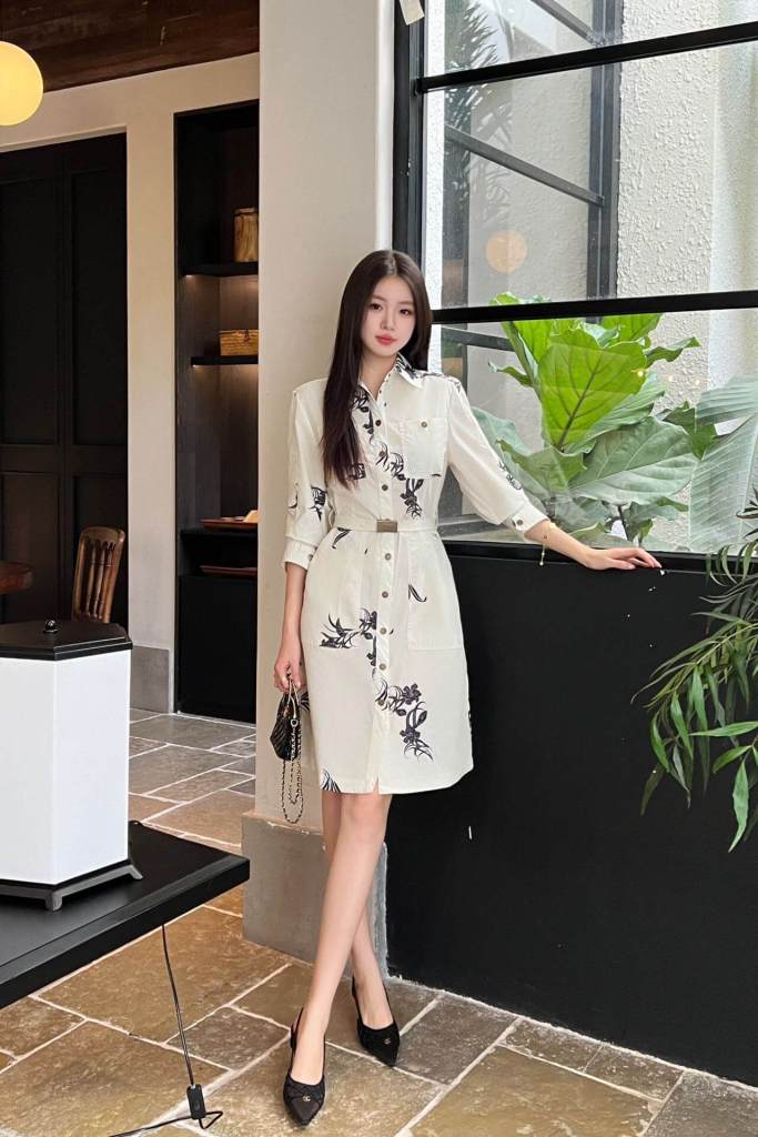 Moncler  Floral Print Cotton Shirt Dress