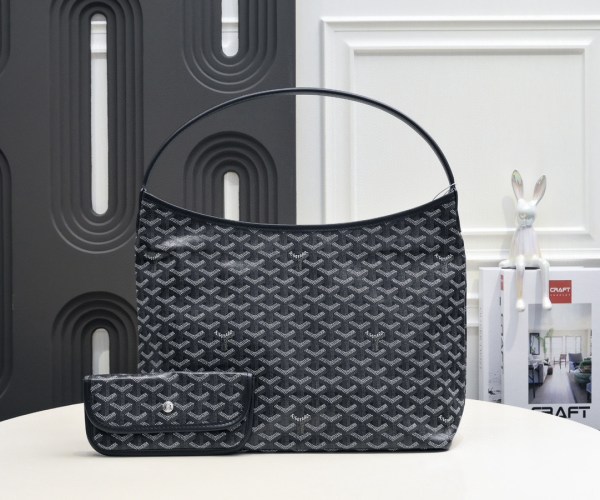 Goyard Bohème GM Hobo Bag in Black Goyardine Canvas and Chevroches Calfskin