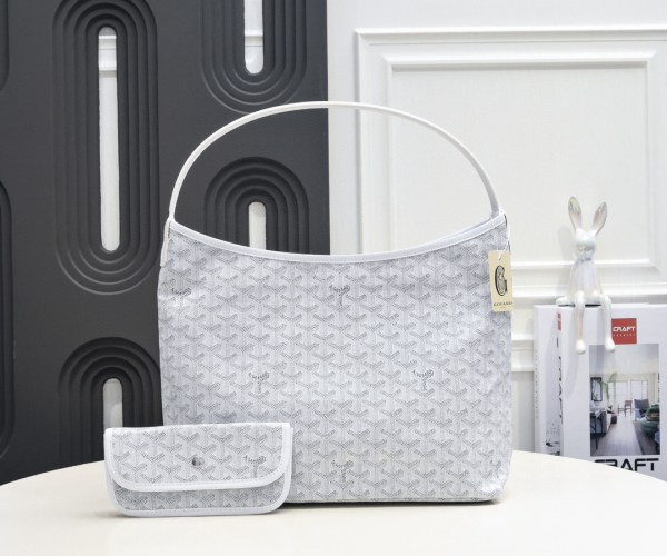 Goyard Bohème GM Hobo Bag in White Goyardine Canvas and Chevroches Calfskin