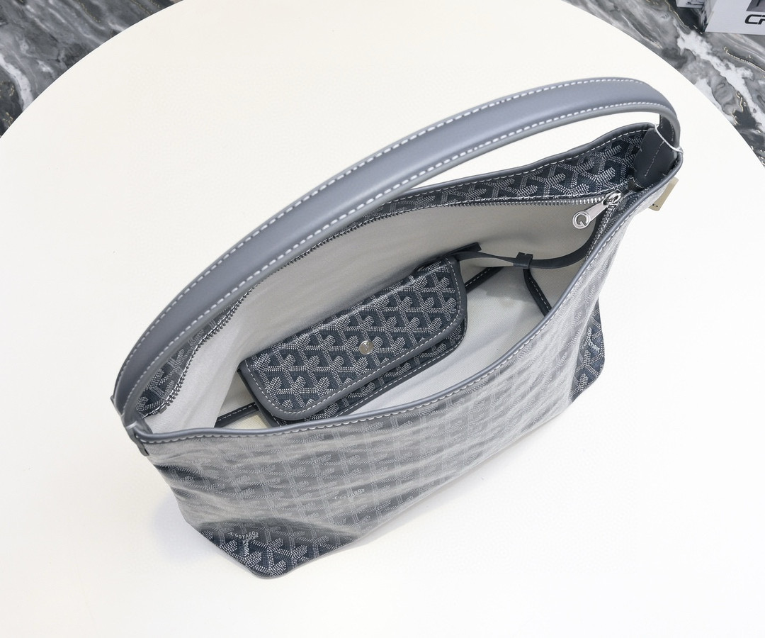 Goyard Bohème GM Hobo Bag in Grey Goyardine Canvas and Chevroches Calfskin